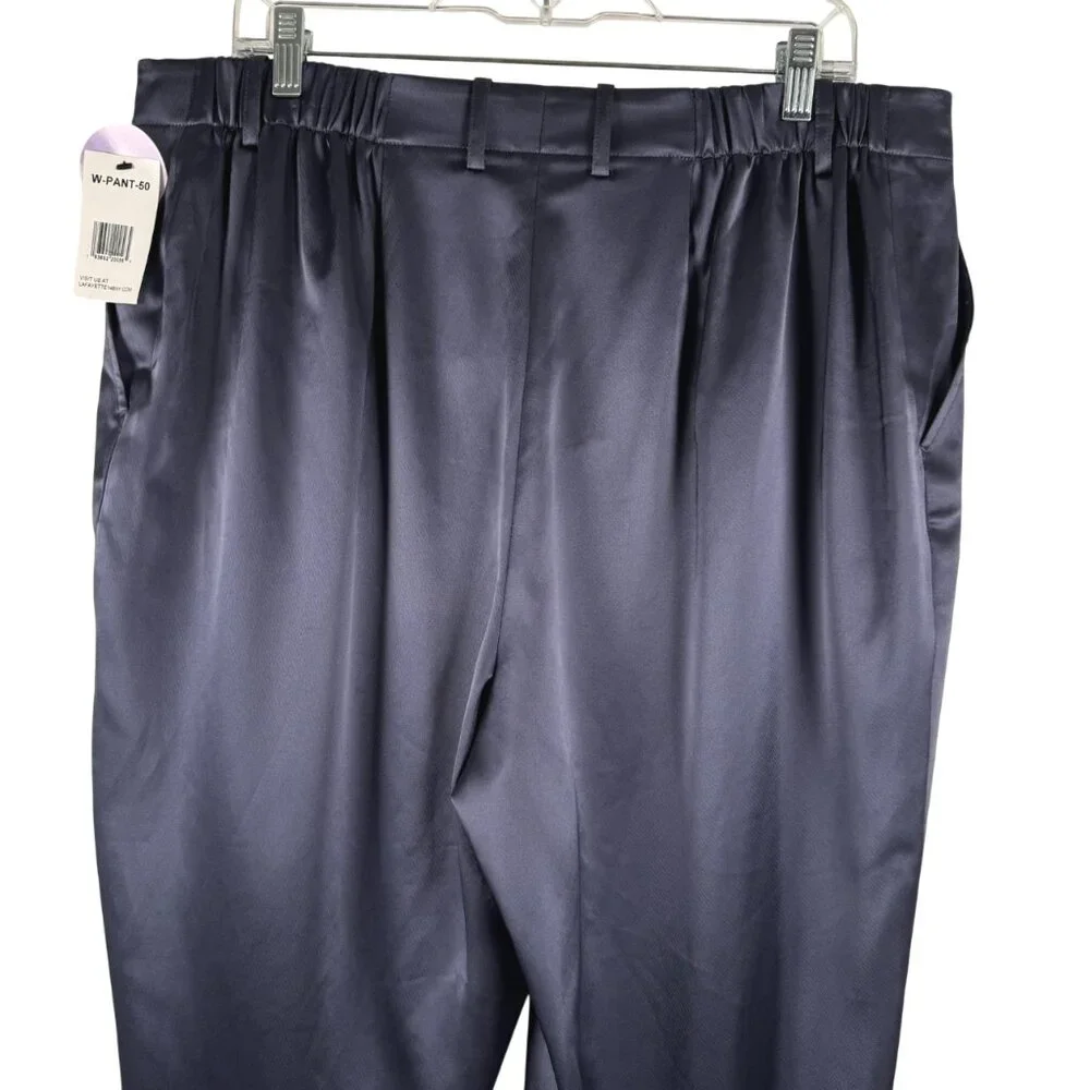 Lafayette 148 Satin Pants Womens‎ Size 16W Blue Acetate Blend NWT PT-2707